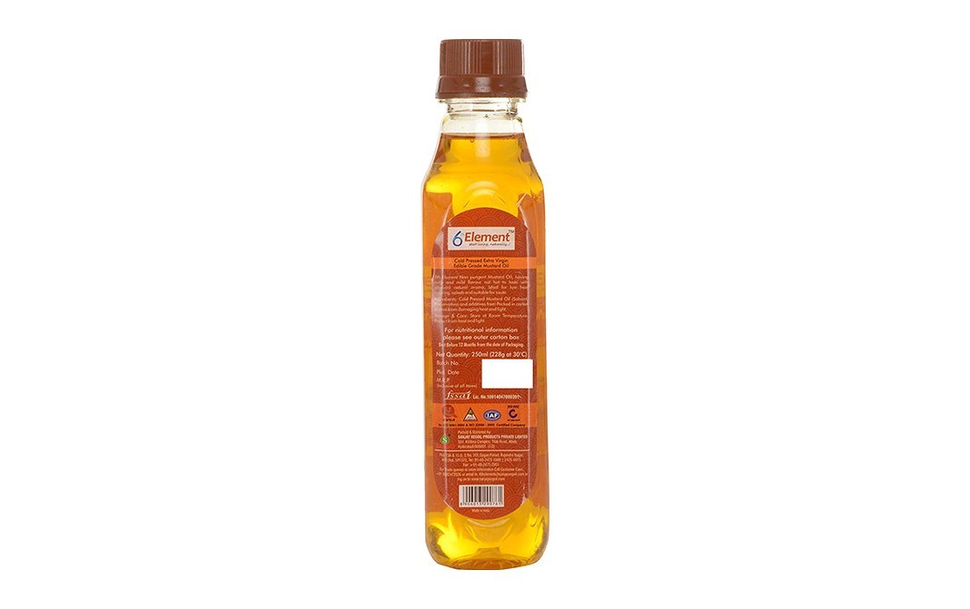 6th Element Cold Pressed Mustard Oil (Unrefined)   Plastic Bottle  250 millilitre